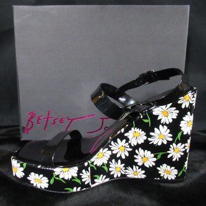 Betsey Johnson Black and White Floral Platform Sandals